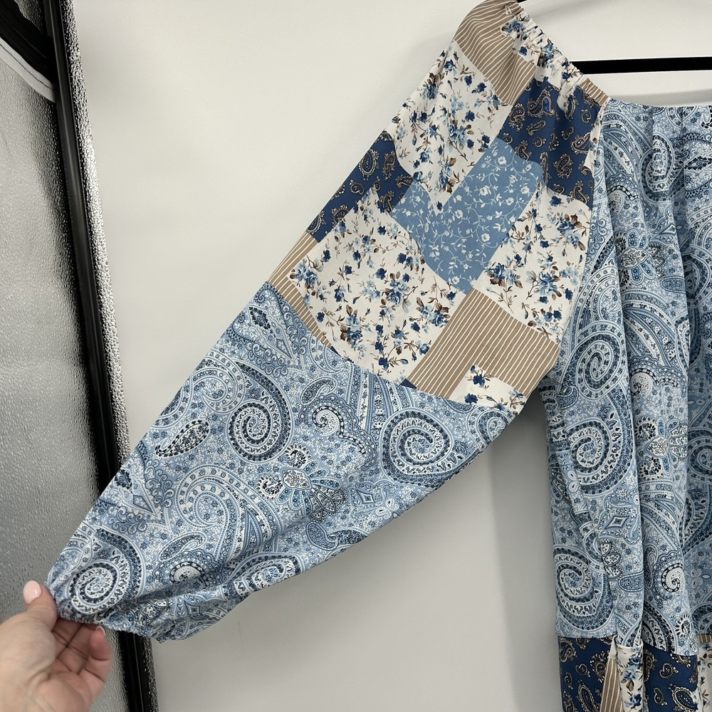 Davi & Dani Boho Patchwork Tunic Top Size L  Paisley Floral Cottagecore‎ Hippie - Picture 4 of 9